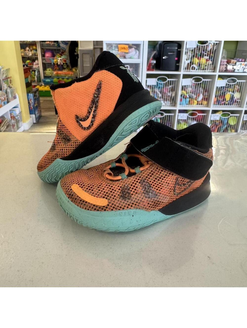 Kyrie Irving Nike toddler orange teal & black basketball high top sneakers 6c